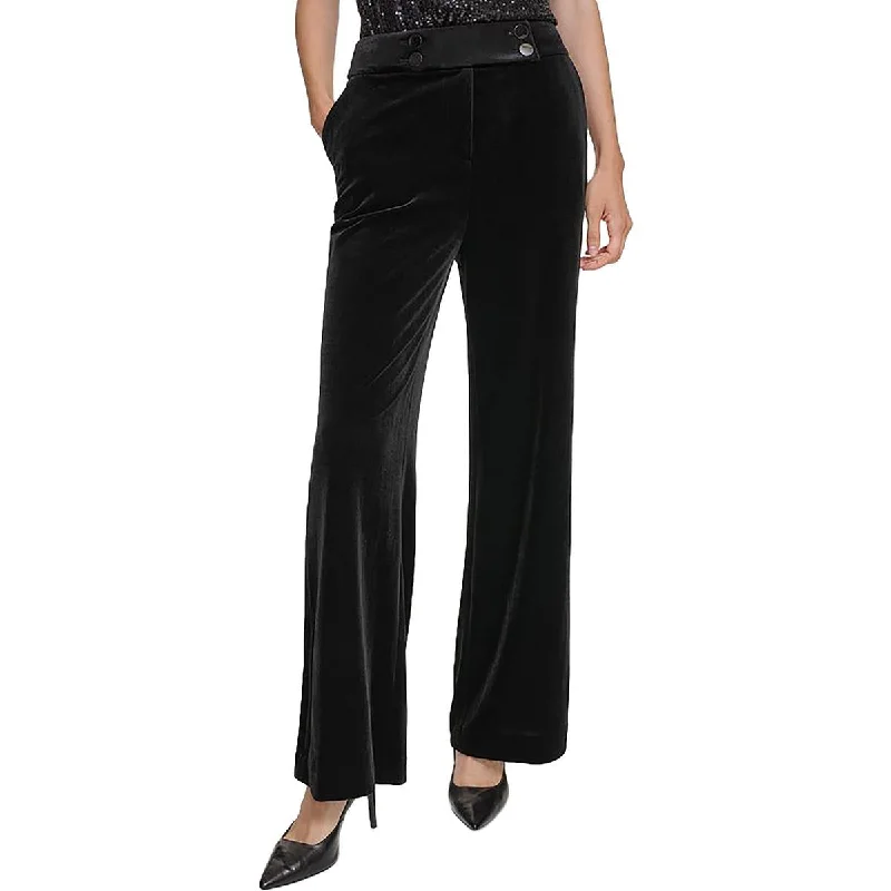 Calvin Klein Womens Petites Whitney Velvet High-Rise Wide Leg Pants