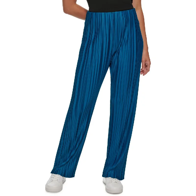 Calvin Klein Womens Pleated Textured Wide Leg Pants