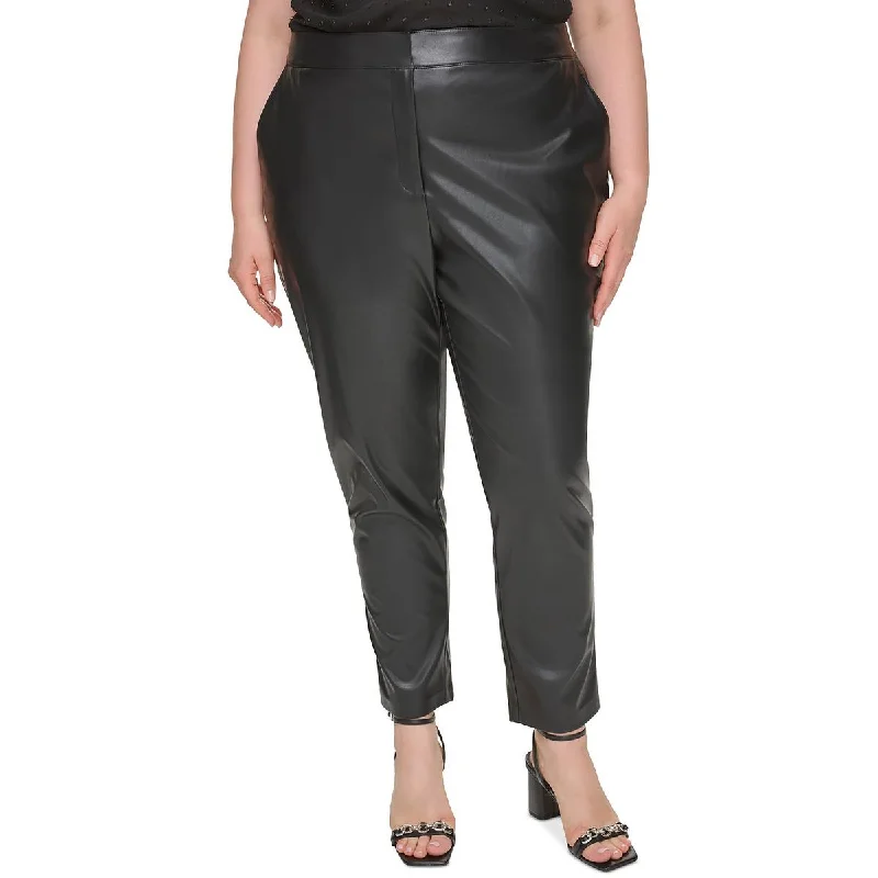 Calvin Klein Womens Plus Faux Leather Office Ankle Pants