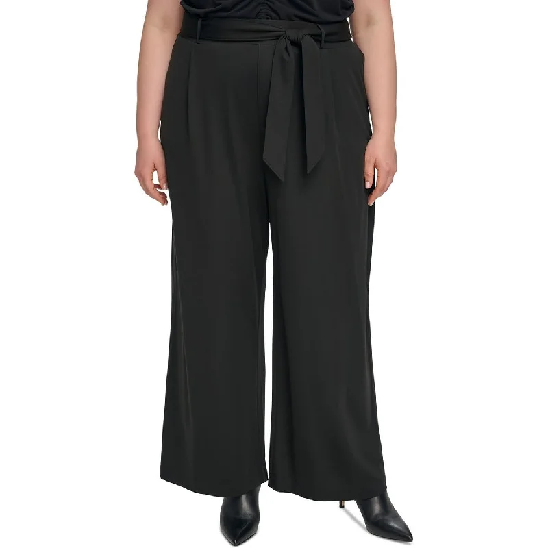 Calvin Klein Womens Plus High Rise Pull On Wide Leg Pants