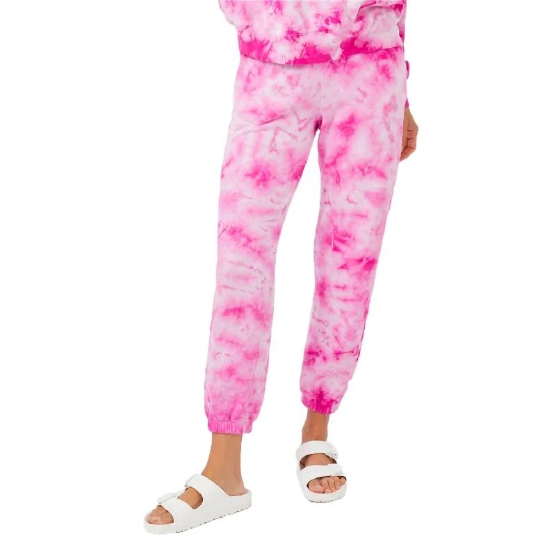 Crystal Tie Dye Boyfriend Sweats In Fuchsia Tie Dye