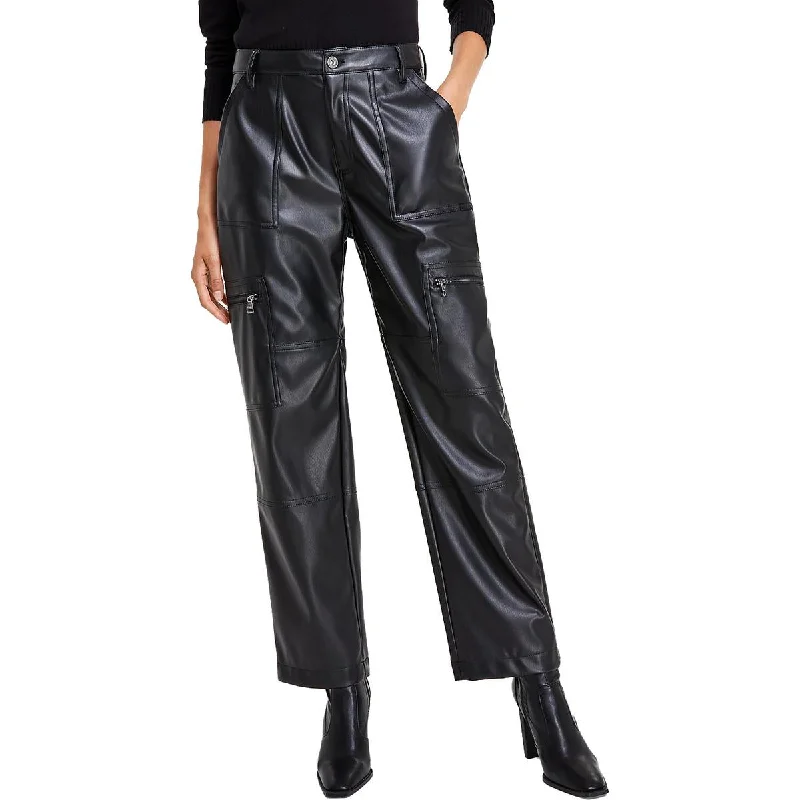 DKNY Jeans Womens Faux Leather Embossed Cargo Pants