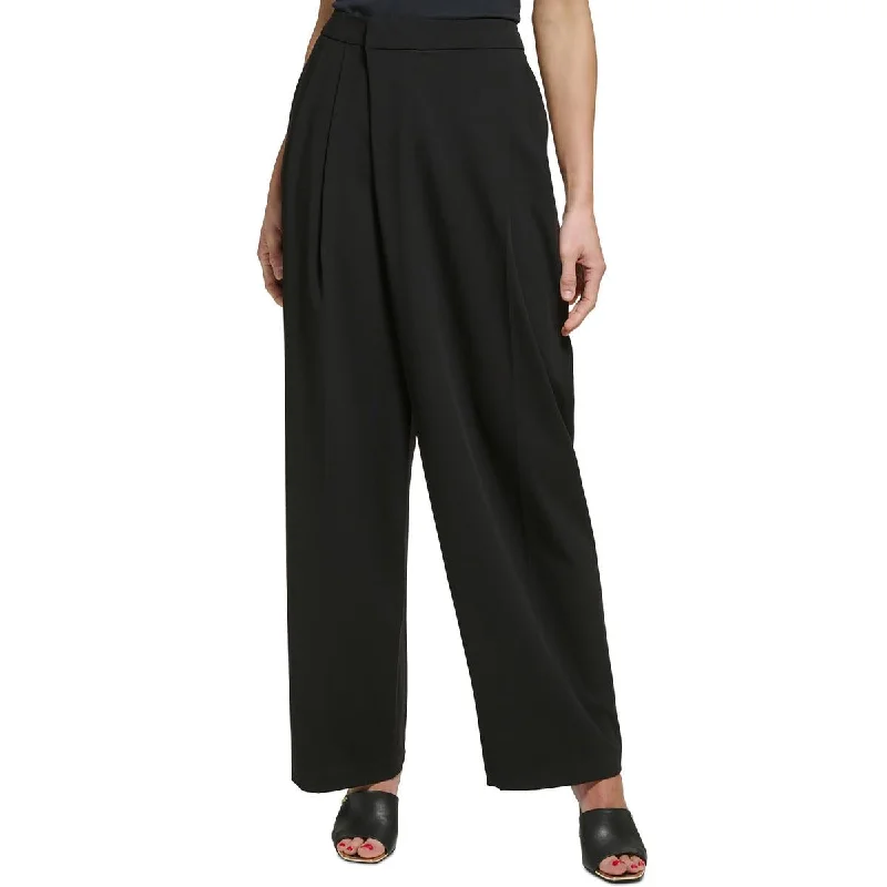 DKNY Womens Petites High-Rise Draped Wide Leg Pants