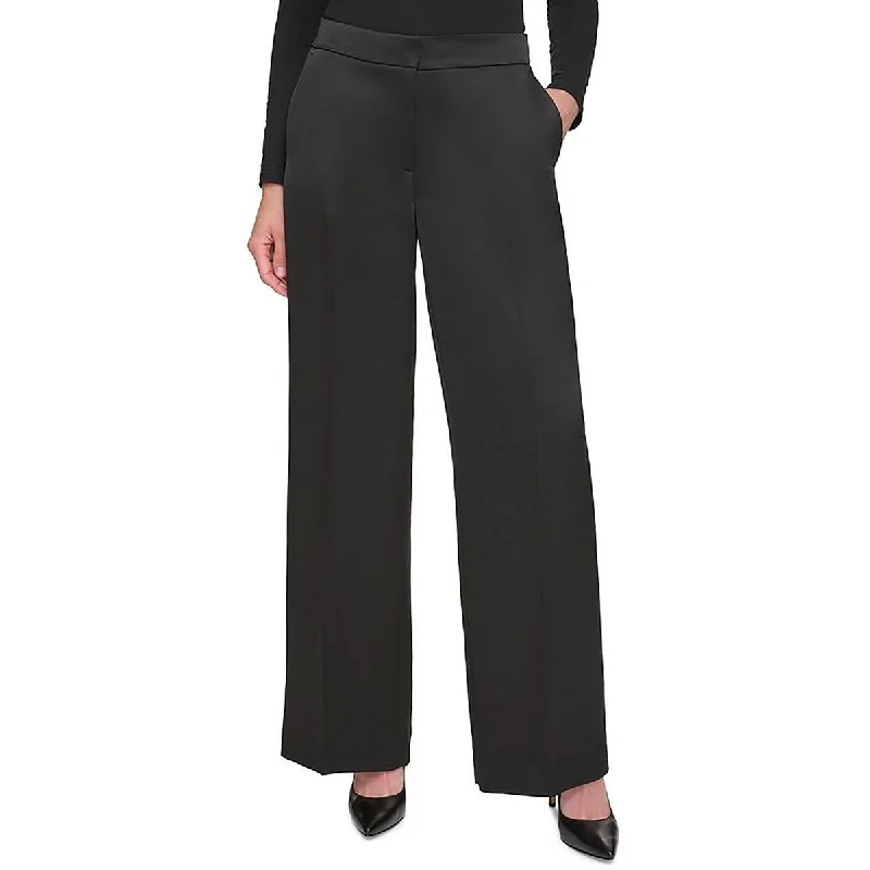 DKNY Womens Petites Satin Palazzo Wide Leg Pants