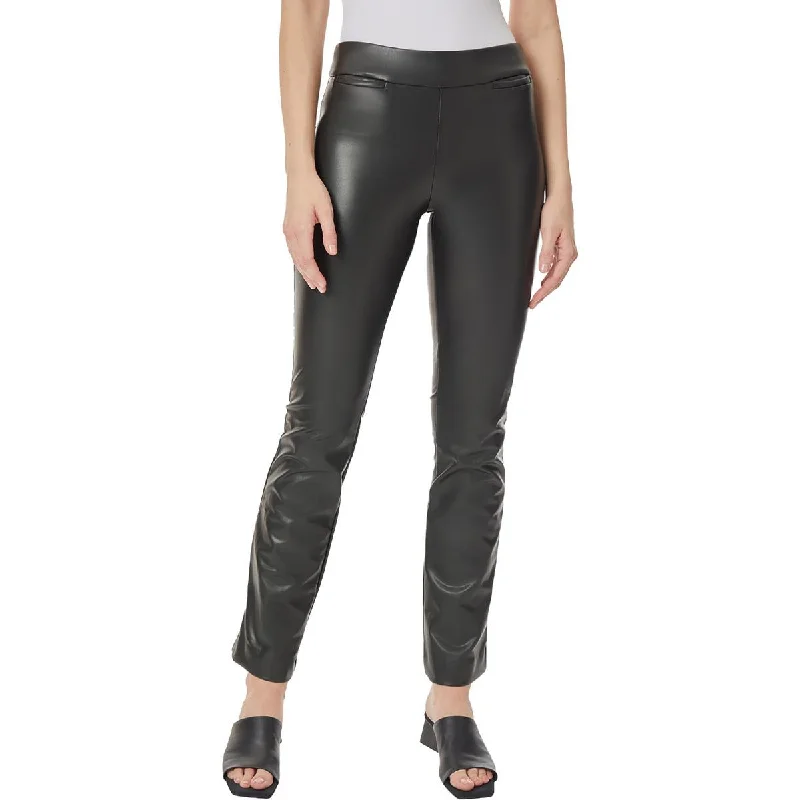 Jones New York Womens Faux Leather Pull On Bootcut Pants