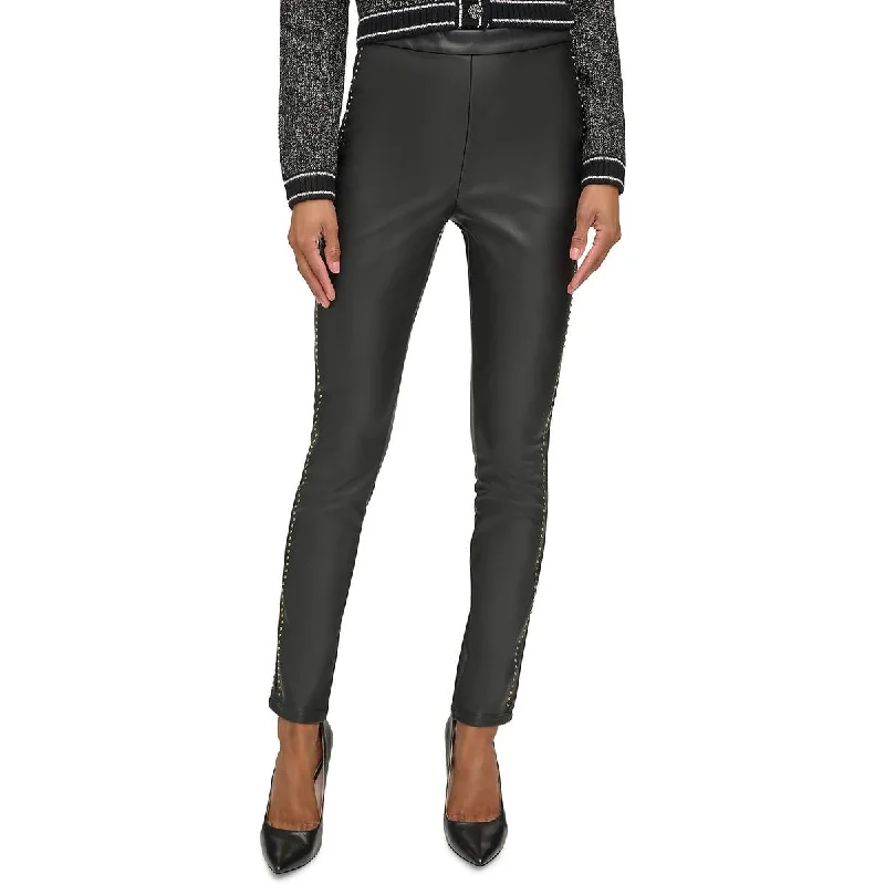 Karl Lagerfeld Paris Womens Faux Leather Studded Leggings