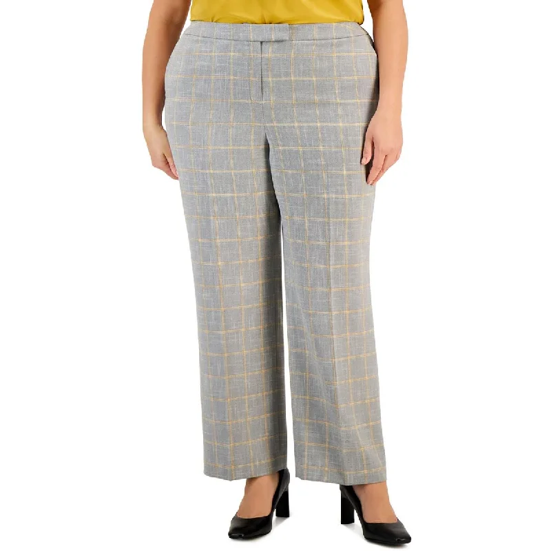 Kasper Womens Plus Window Pane Mid-Rise Trouser Pants