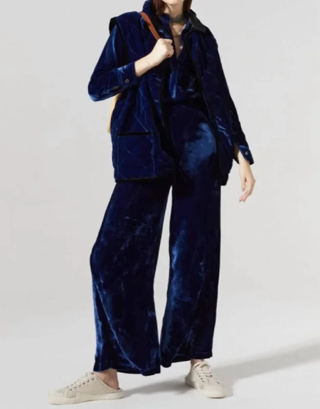 Luna Velvet Pant In Navy