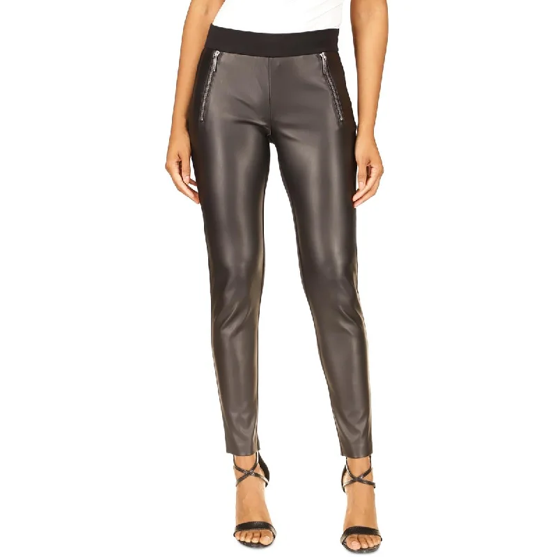 MICHAEL Michael Kors Womens Petites Mixed Media Faux Leather Leggings