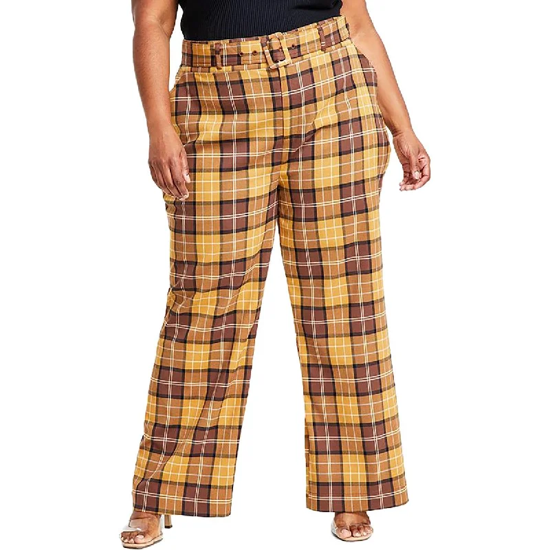 Nina Parker Womens Plus Belted High Rise Wide Leg Pants