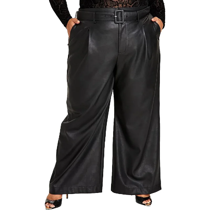 Nina Parker Womens Plus Faux Leather Wide Leg Pants