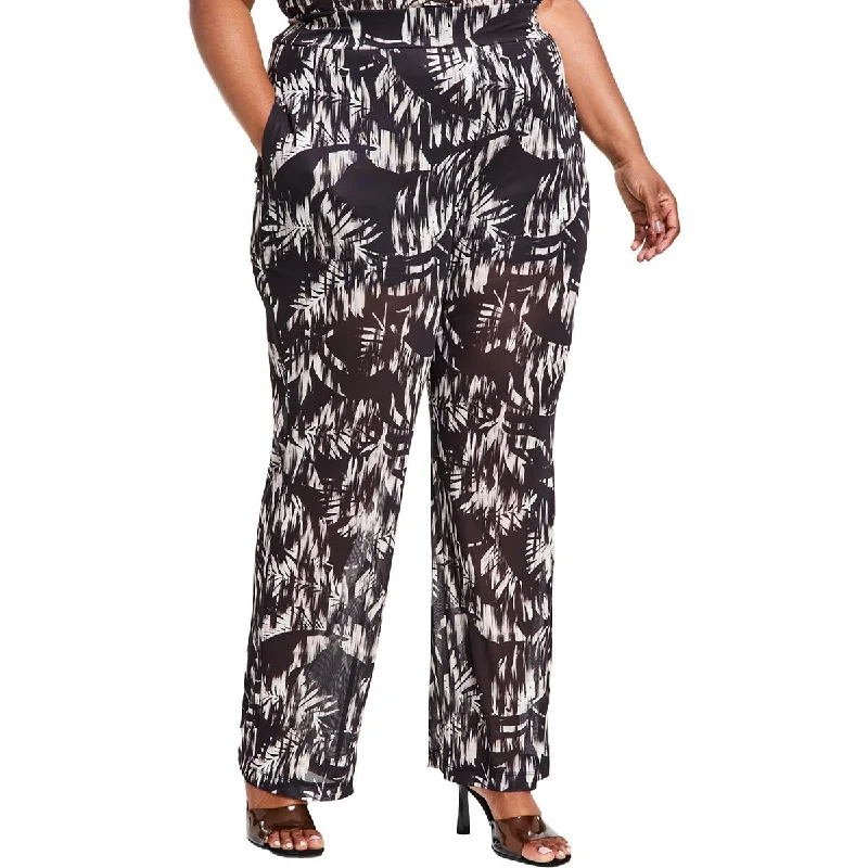 Nina Parker Womens Plus High Rise Mesh Wide Leg Pants