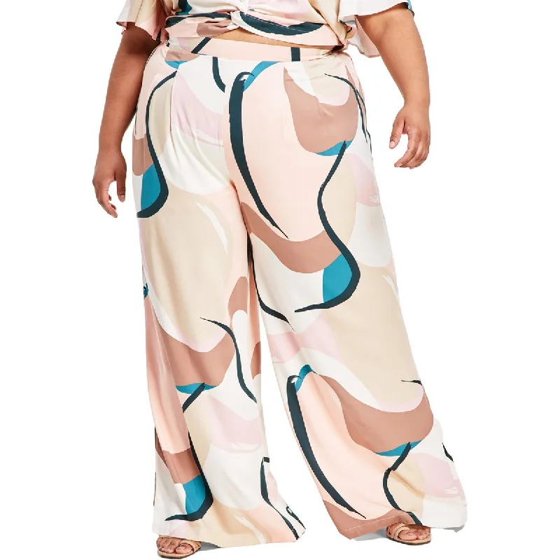 Nina Parker Womens Plus High-Rise Printed Wide Leg Pants