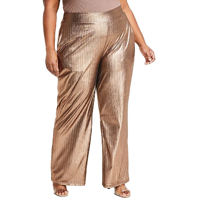 Nina Parker Womens Plus   Metallic Disco Wide Leg Pants