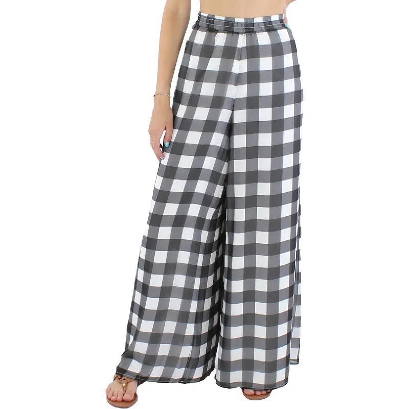 Riley & Rae Womens Chiffon Check Print Wide Leg Pants