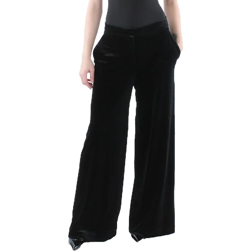 Tahari ASL Womens Mid Rise Velvet Wide Leg Pants