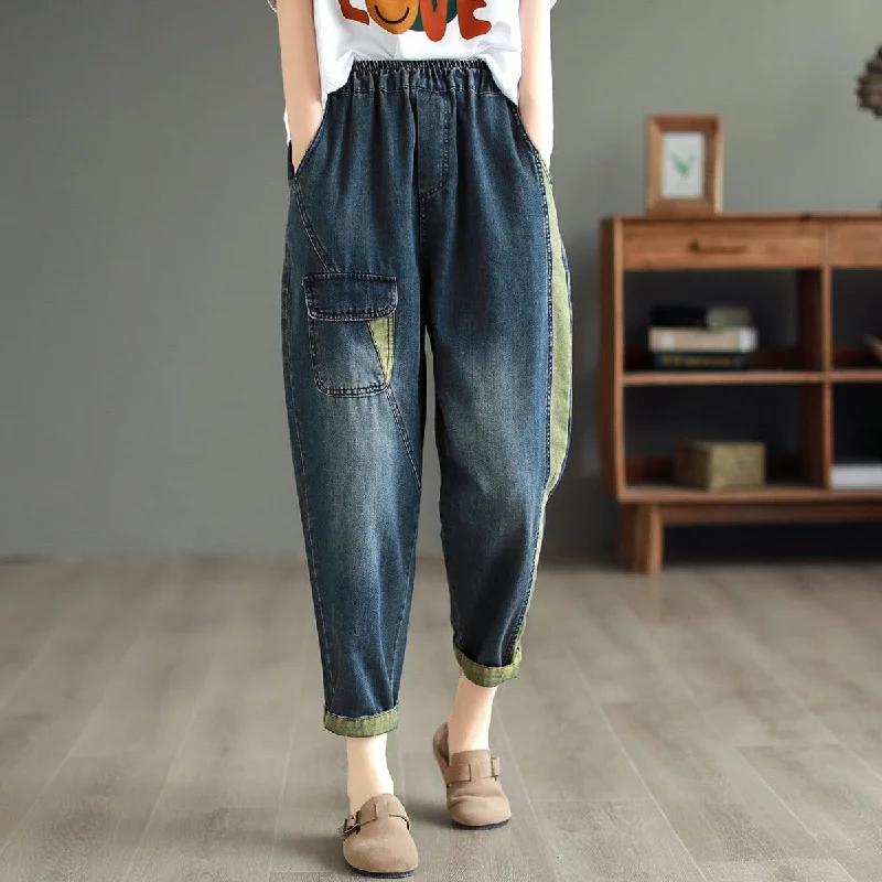 Women Patchwork Summer Casual Harem Denim Pants